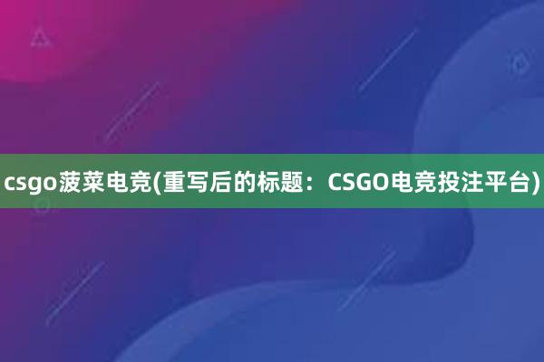 csgo菠菜电竞(重写后的标题：CSGO电竞投注平台)