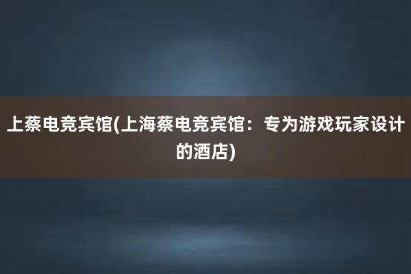 上蔡电竞宾馆(上海蔡电竞宾馆：专为游戏玩家设计的酒店)