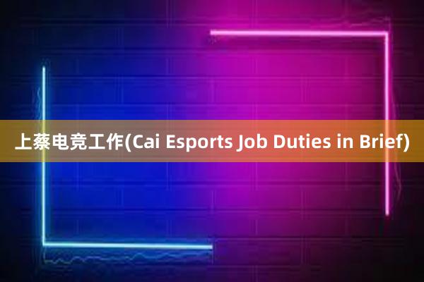 上蔡电竞工作(Cai Esports Job Duties in Brief)