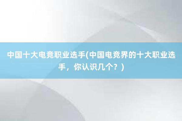 中国十大电竞职业选手(中国电竞界的十大职业选手，你认识几个？)