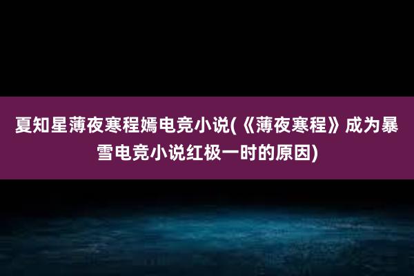 夏知星薄夜寒程嫣电竞小说(《薄夜寒程》成为暴雪电竞小说红极一时的原因)