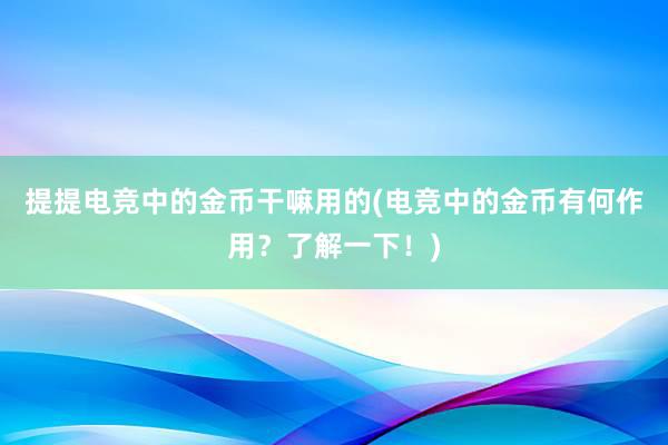 提提电竞中的金币干嘛用的(电竞中的金币有何作用？了解一下！)