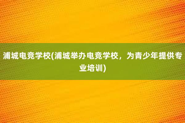 浦城电竞学校(浦城举办电竞学校，为青少年提供专业培训)