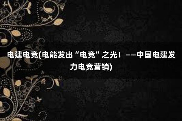 电建电竞(电能发出“电竞”之光！——中国电建发力电竞营销)