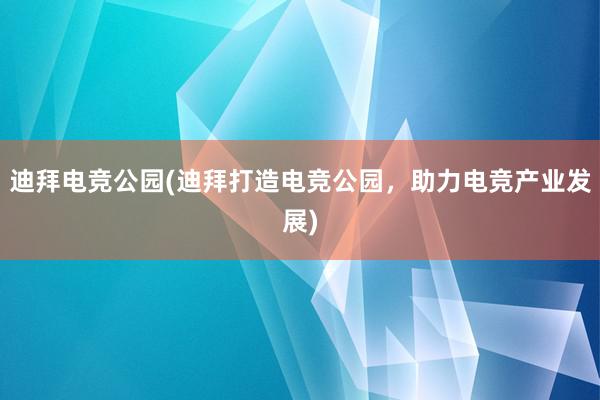 迪拜电竞公园(迪拜打造电竞公园，助力电竞产业发展)