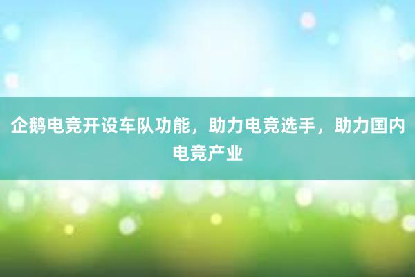 企鹅电竞开设车队功能，助力电竞选手，助力国内电竞产业